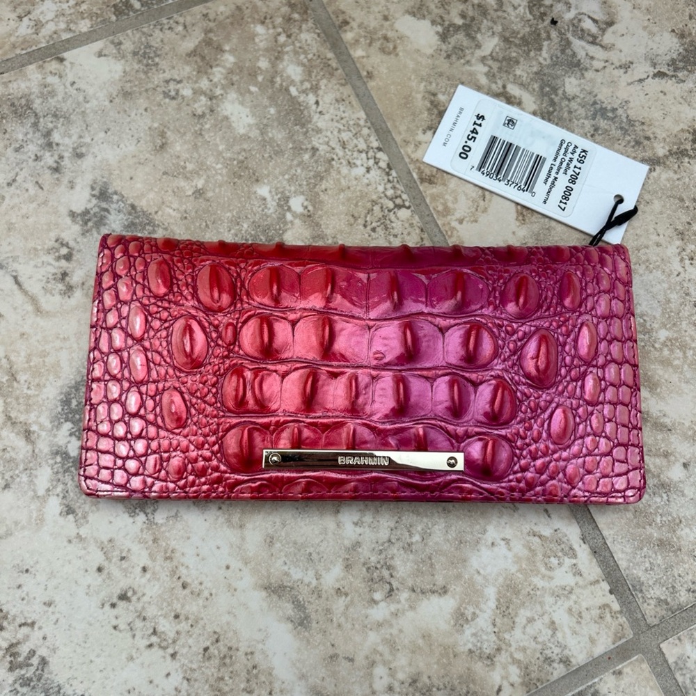 Brahmin Melbourne ADY Slim Lthr Bifold Wallet CUPID OMBRE Pink Magenta Coral NWT